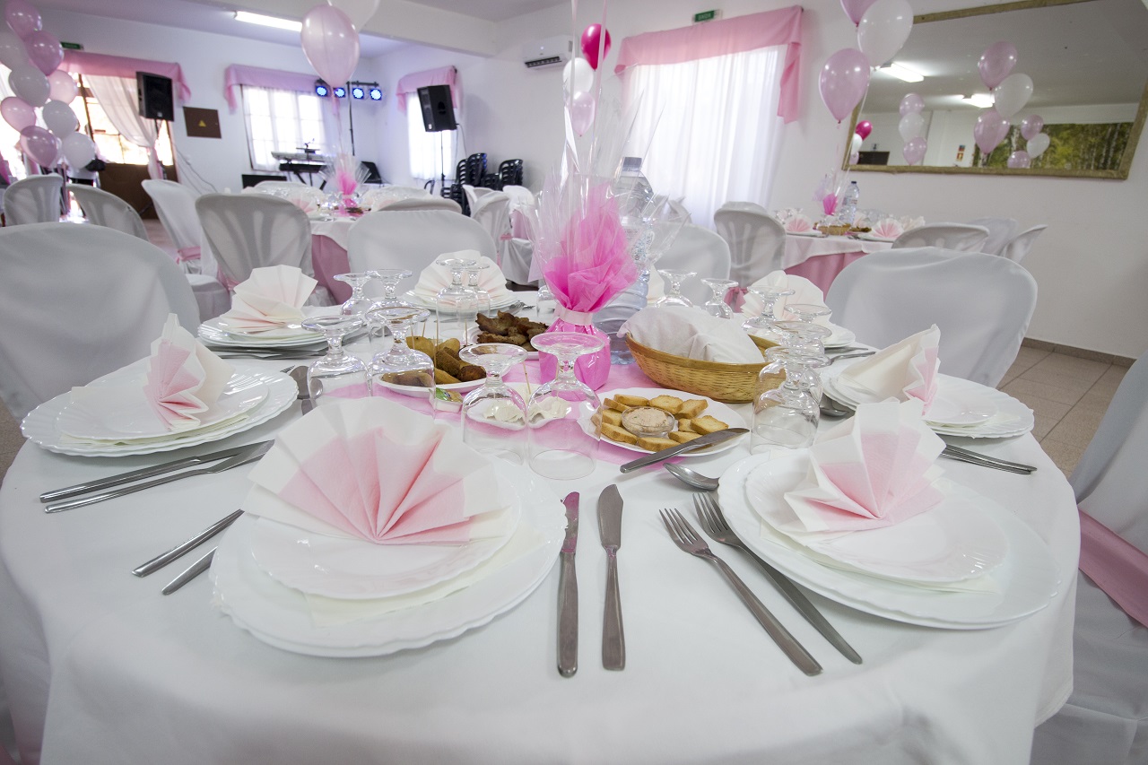 A table at a baby girl's baptismal party