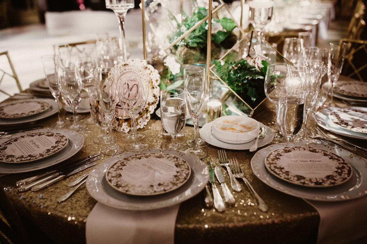 Close up of a round table at a wedding reception