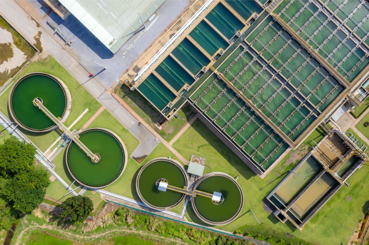 Aerial view of wastewater treatment